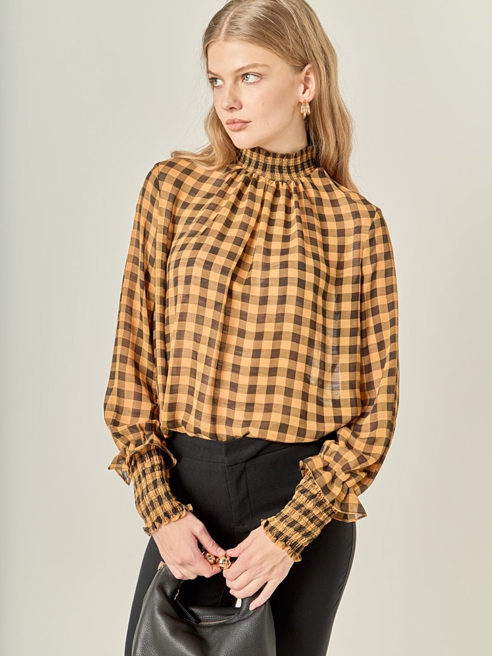 NWT English Factory Checker Blouse with Mock Neck
